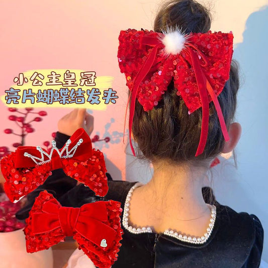 【A1004】Big Red Joyful Butterfly Hairpin